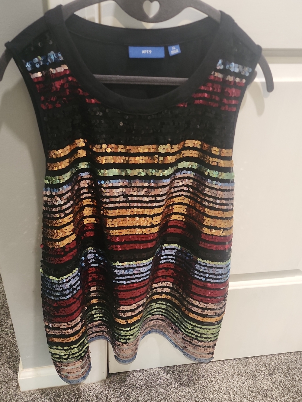 Apt. 9 Black Multicolor Sequin Stripe Tank